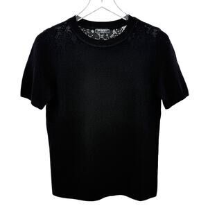 Saks Fifth Avenue Wool Cashmere Blend Lace Back Short Sleeve Sweater Small NWT